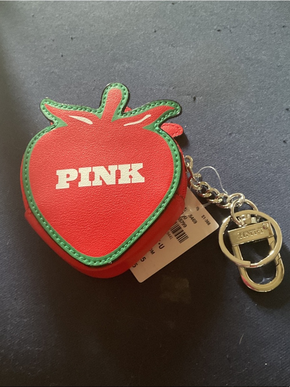 Victoria's Secret PINK Red & Green Strawberry Coin Pouch Keychain
